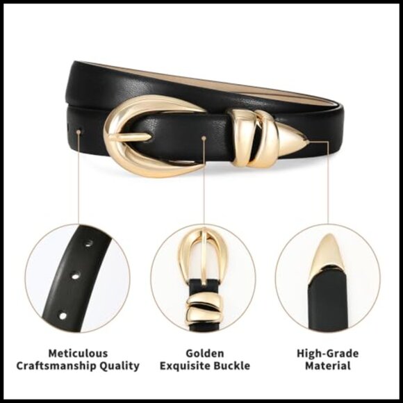 Leather Waist Belt with Gold Buckle for Jeans and Dresses main image 5